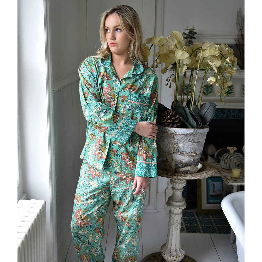 Turquoise, Pink & Olive Floral Pyjamas