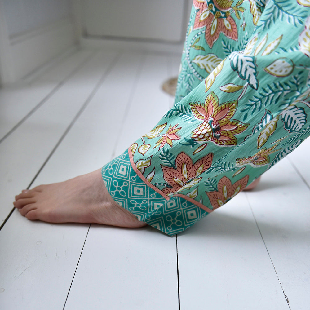 Turquoise, Pink & Olive Floral Pyjamas