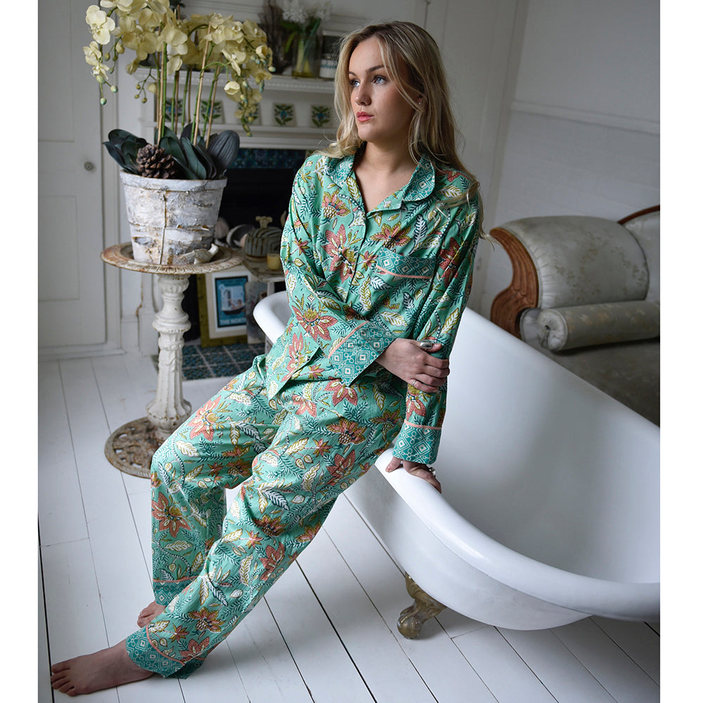 Turquoise, Pink & Olive Floral Pyjamas