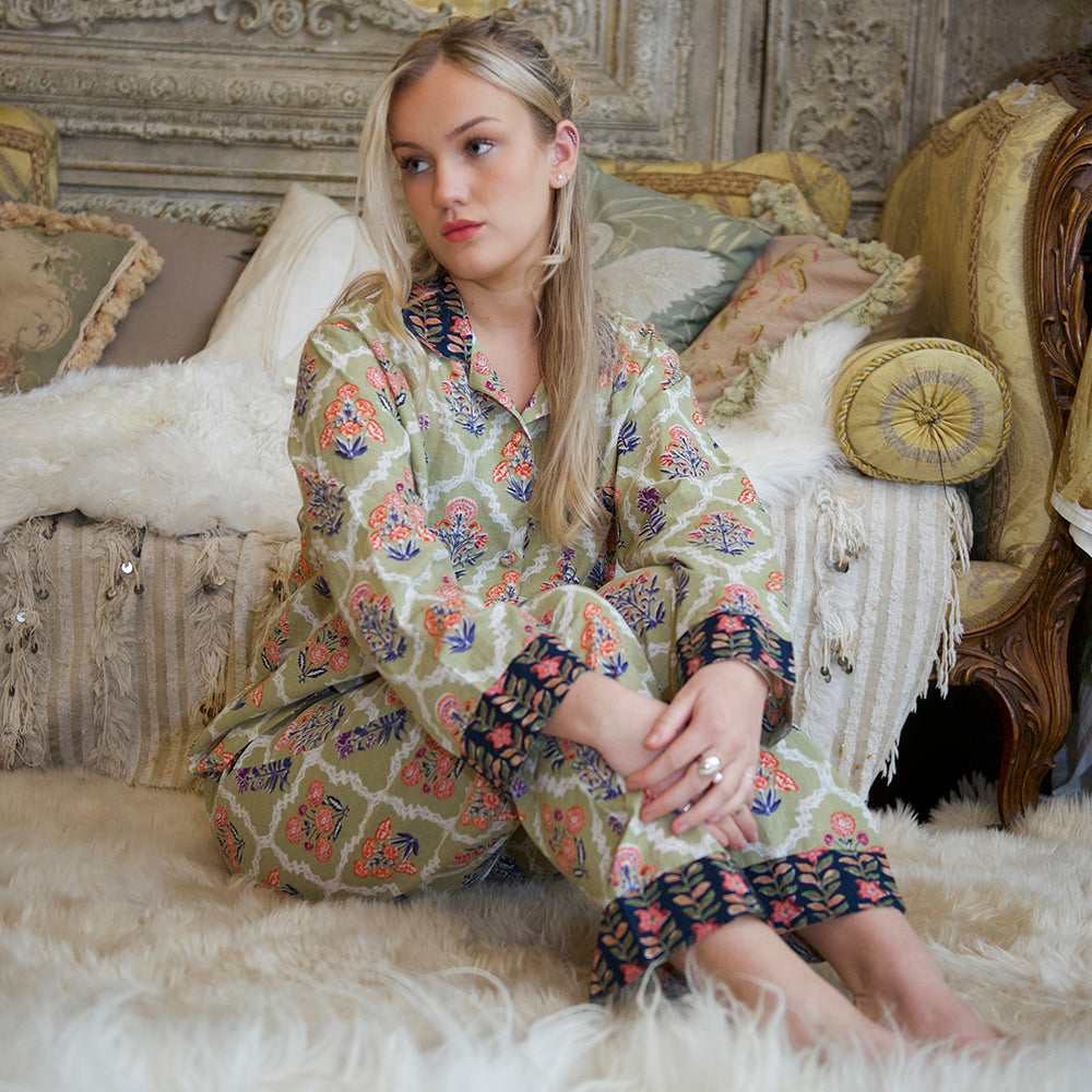 Green Floral Trellis Print Pyjamas