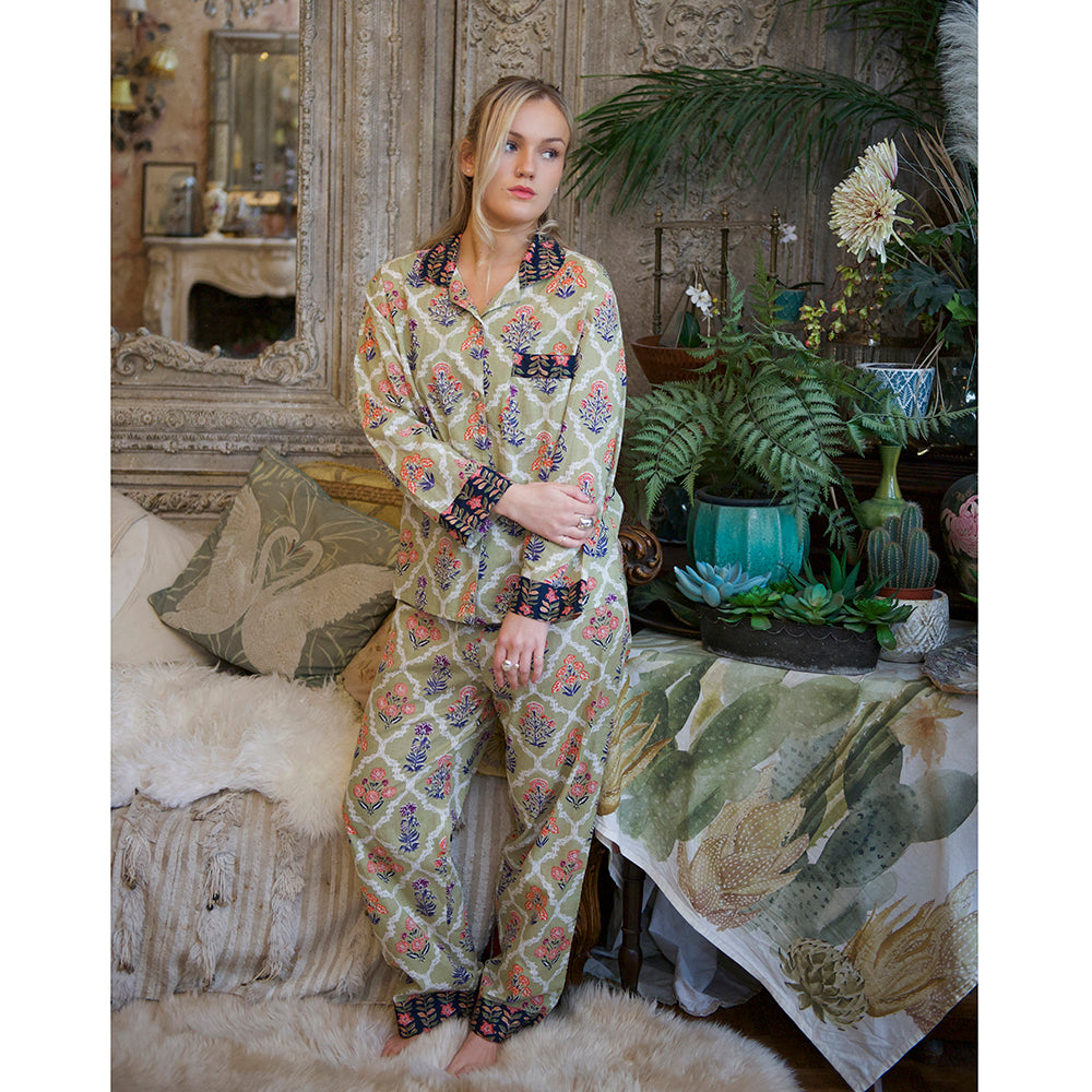 Green Floral Trellis Print Pyjamas
