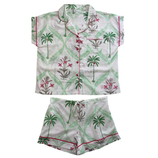 Floral Pink Palm Short PJs S/M