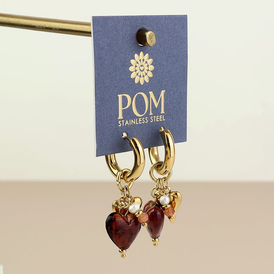 (178) Treasure, Brown & Gold Heart Earrings