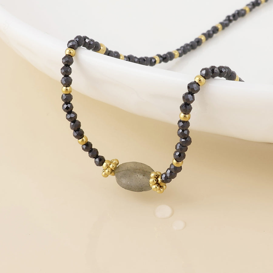 (179) Nyx, Black Bead & Stone Necklace