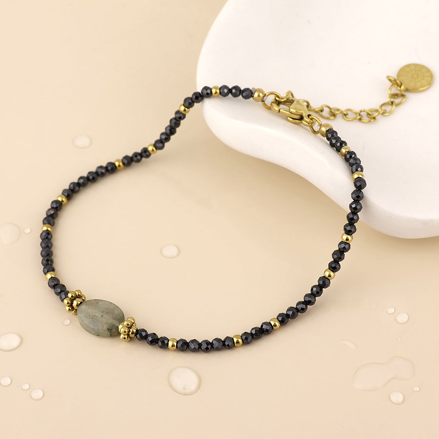 (180) Nyx, Black & Grey Stone Bracelet
