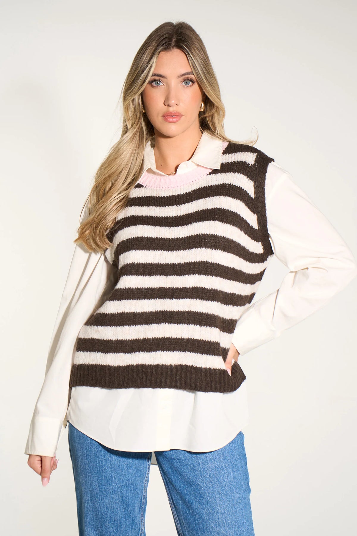 Brown/Cream Striped Wool Tank Top