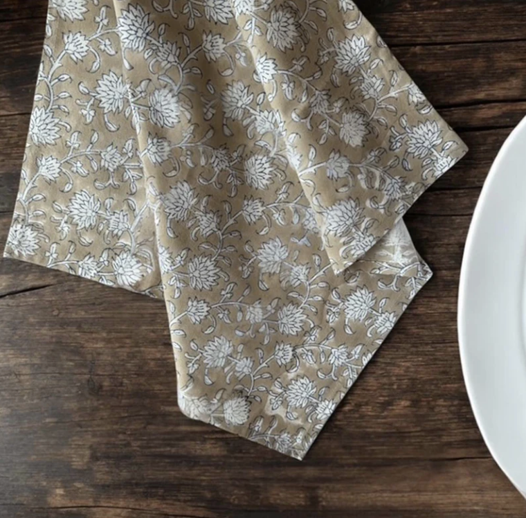 Soft Putty Pink Floral Napkins - set of 4