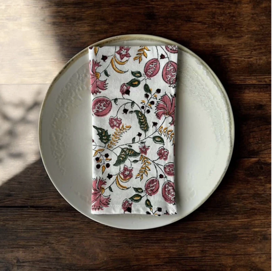 Pink & Green Floral Napkins - set of 4