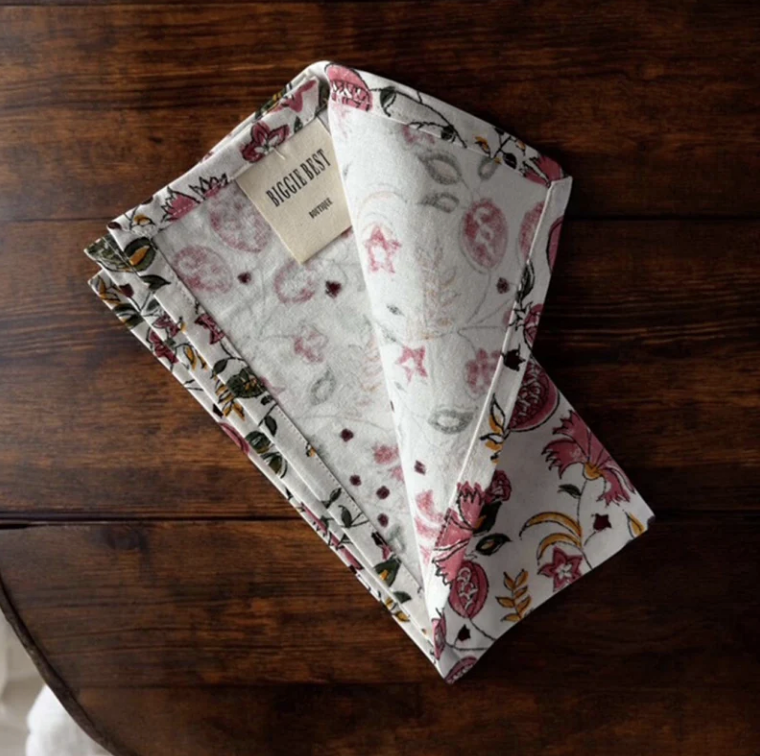 Pink & Green Floral Napkins - set of 4