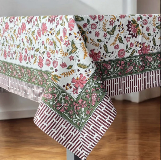 Pink & Green Floral Tablecloth