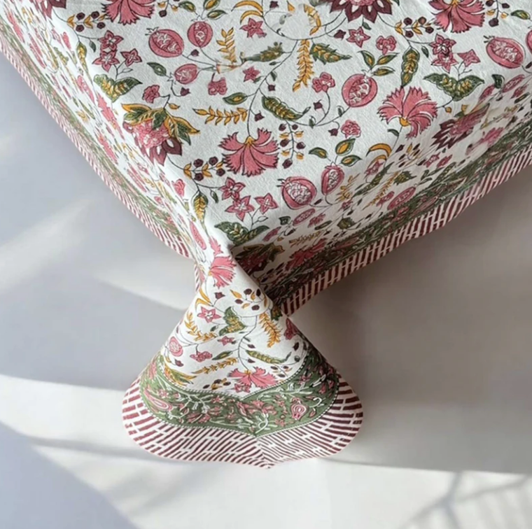 Pink & Green Floral Tablecloth