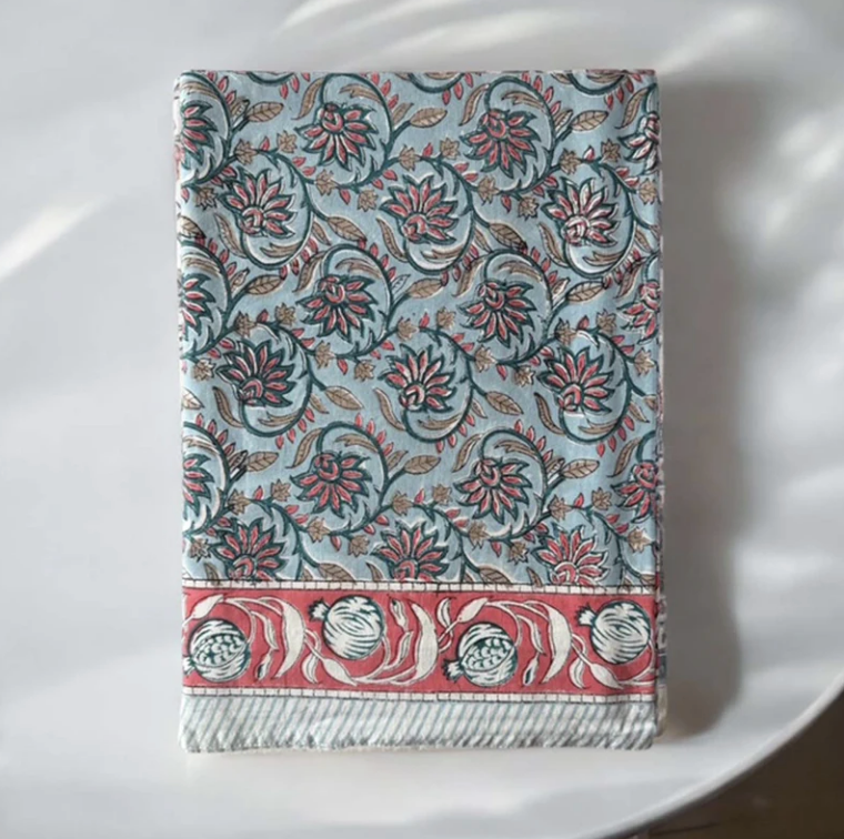 Blue & Coral Floral Tablecloth