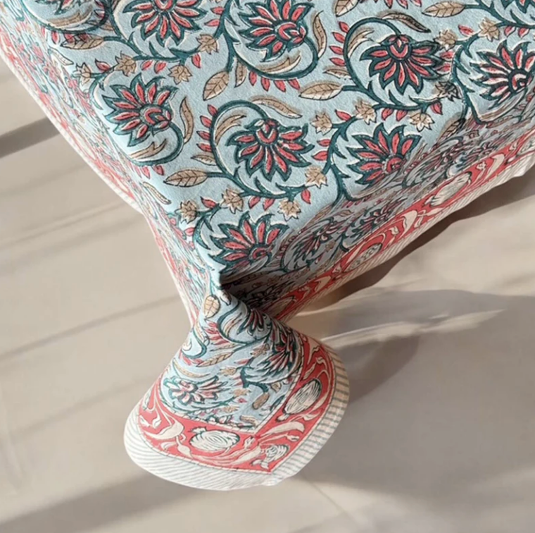 Blue & Coral Floral Tablecloth