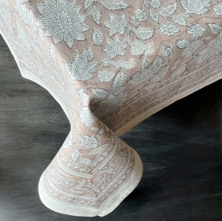 Soft Putty Pink Floral Tablecloth