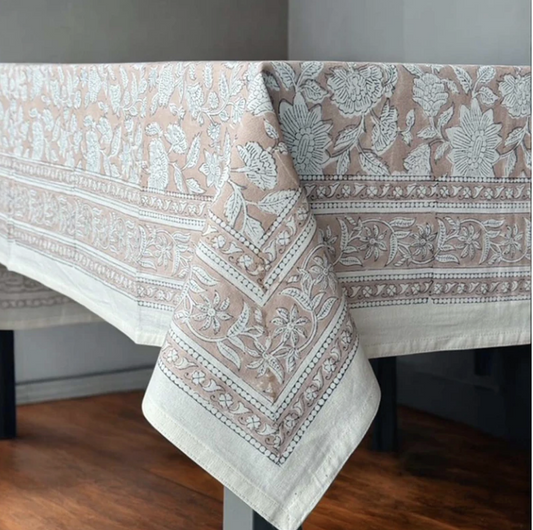 Soft Putty Pink Floral Tablecloth