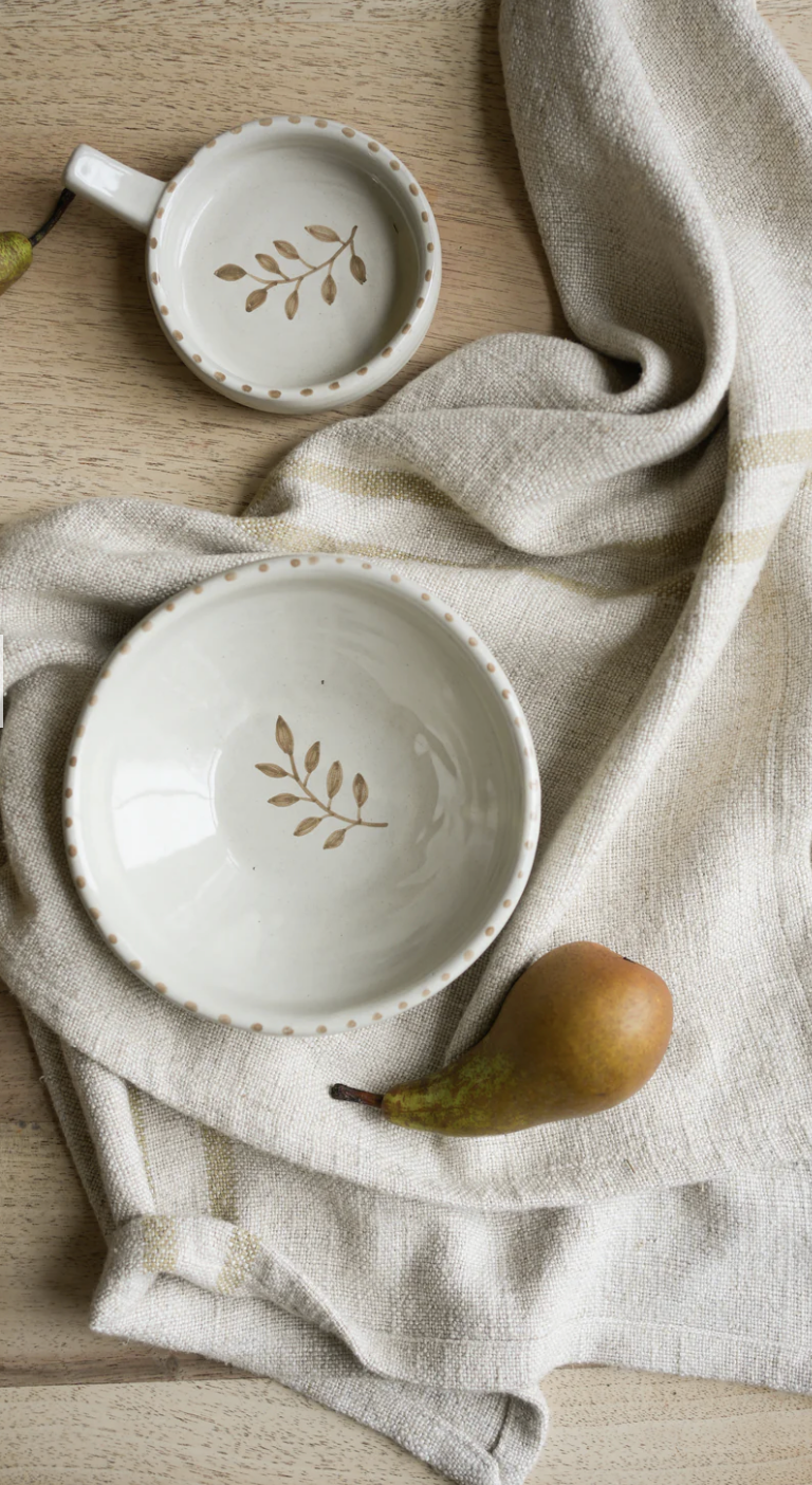 Hand Painted Botanic Snack Bowl - Taupe