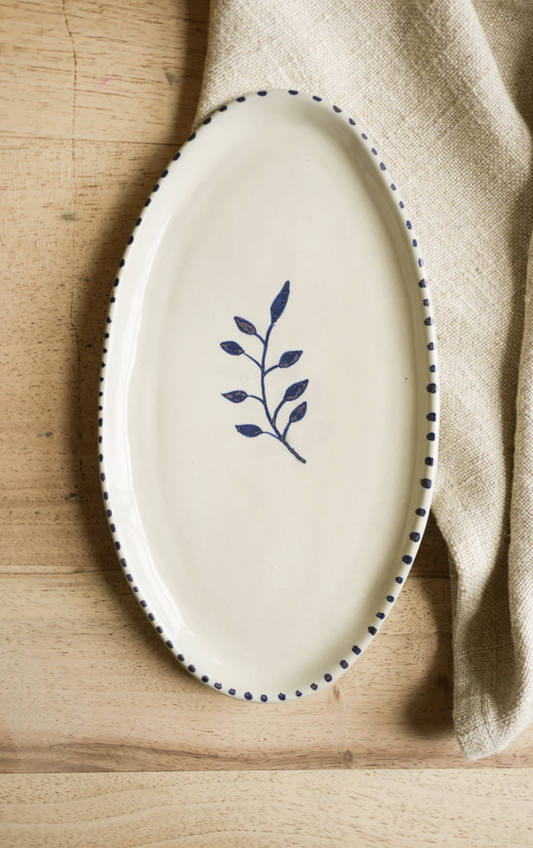 Hand Painted Botanic Oval Plate - Ink