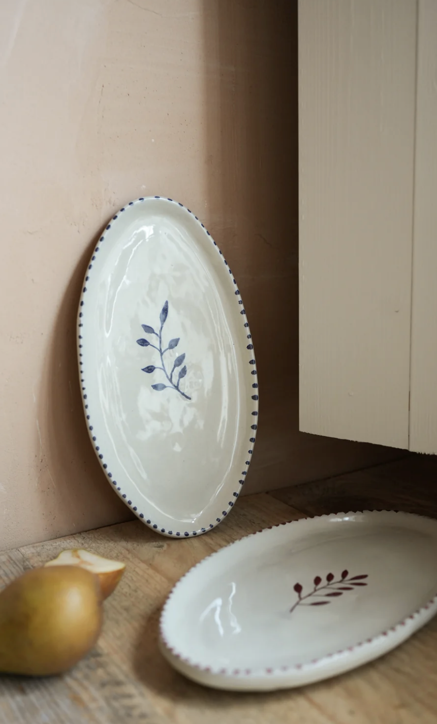 Hand Painted Botanic Oval Plate - Ink