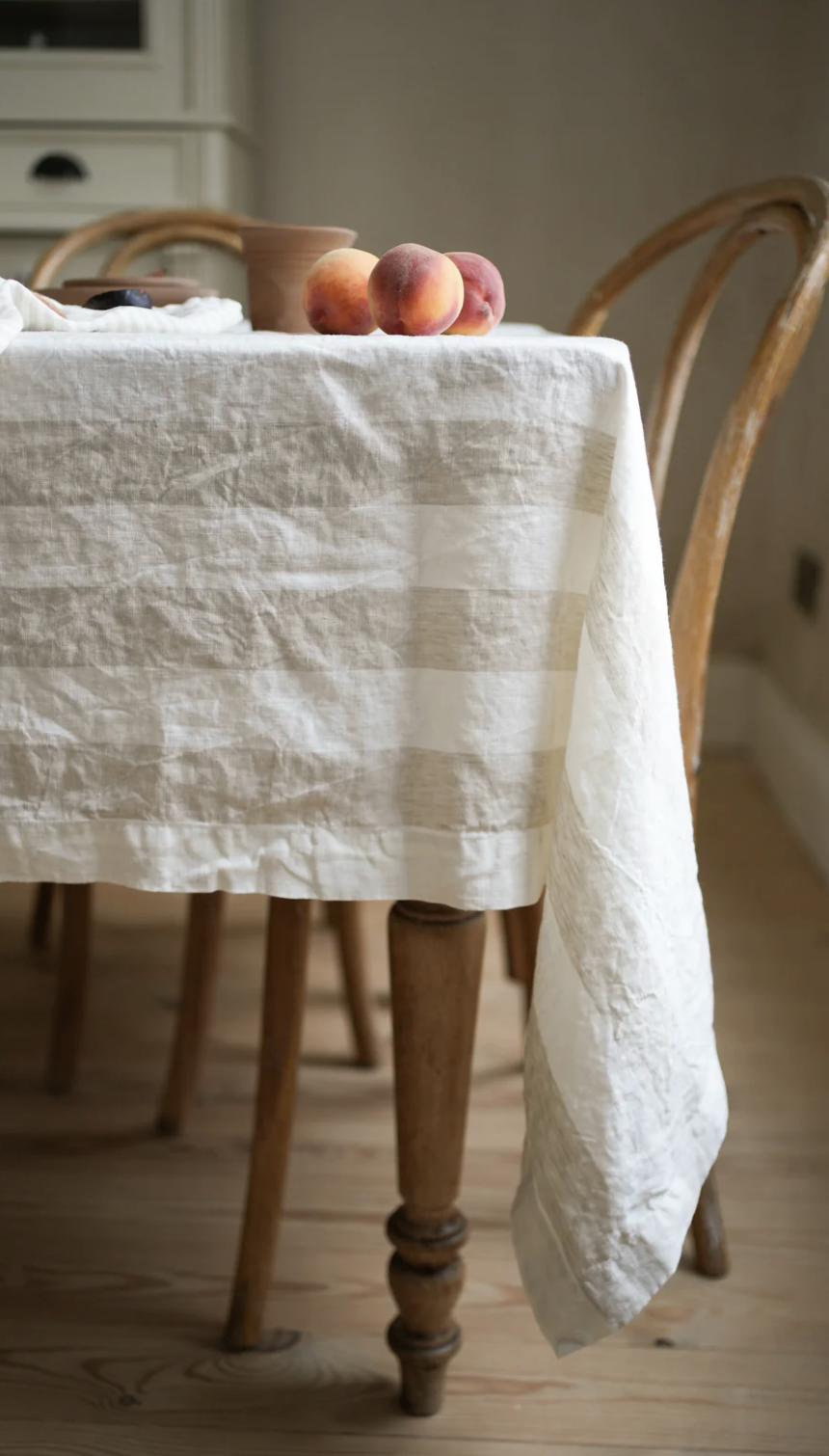 The Provence Striped Linen Tablecloth - Natural