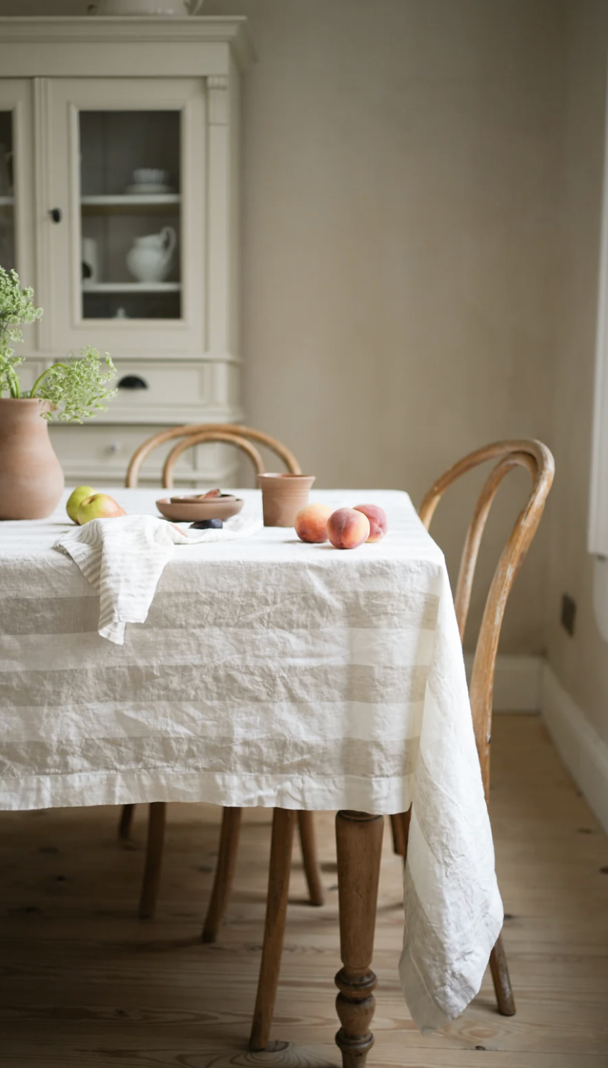The Provence Striped Linen Tablecloth - Natural