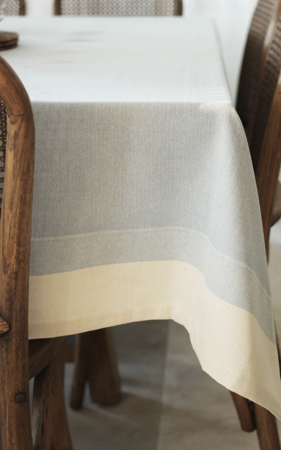 Cotton Herringbone Tablecloth - Blue