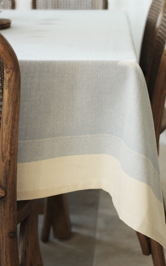 Cotton Herringbone Tablecloth - Blue