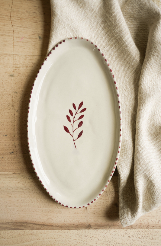 Hand Painted Botanic Oval Plate - Brick