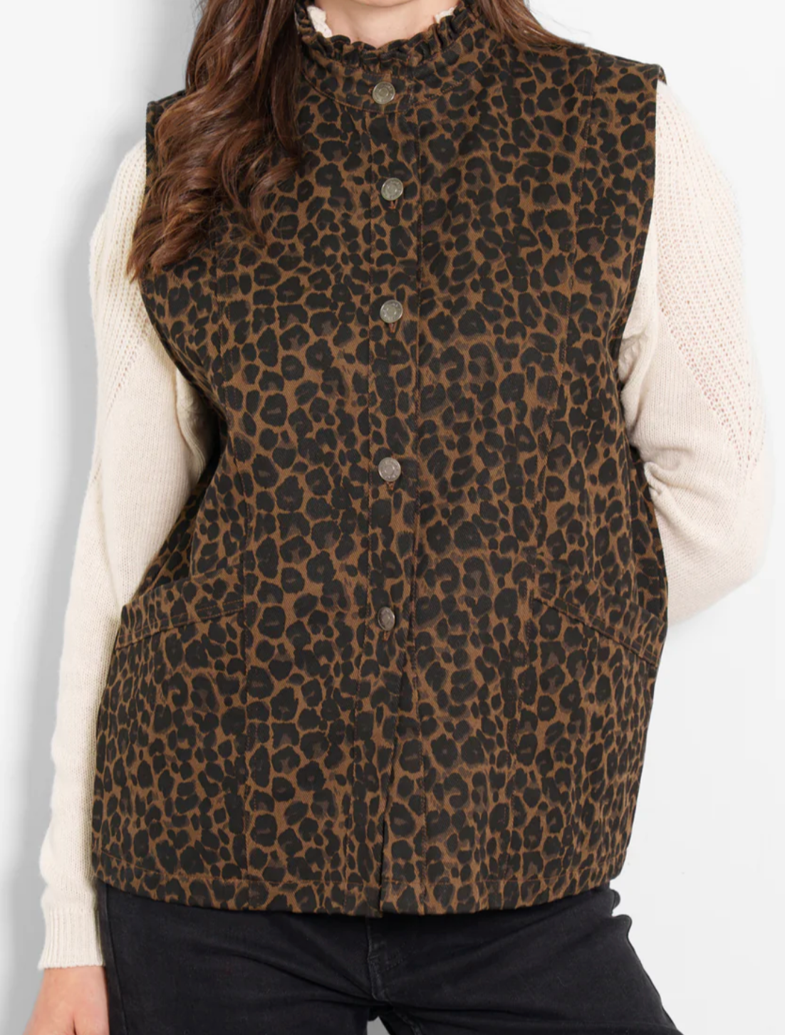 Montana, Denim Gilet - Leopard
