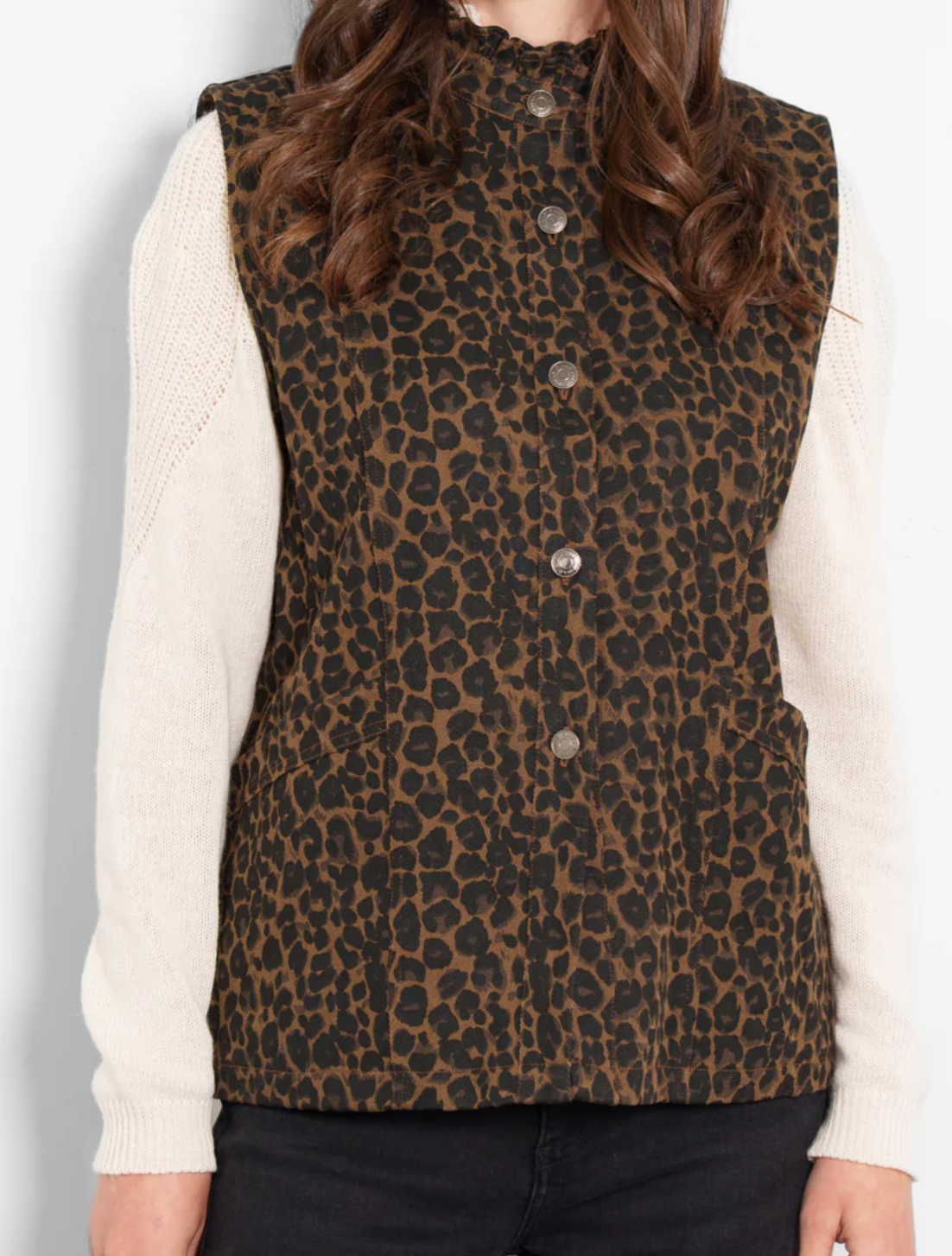 Montana, Denim Gilet - Leopard