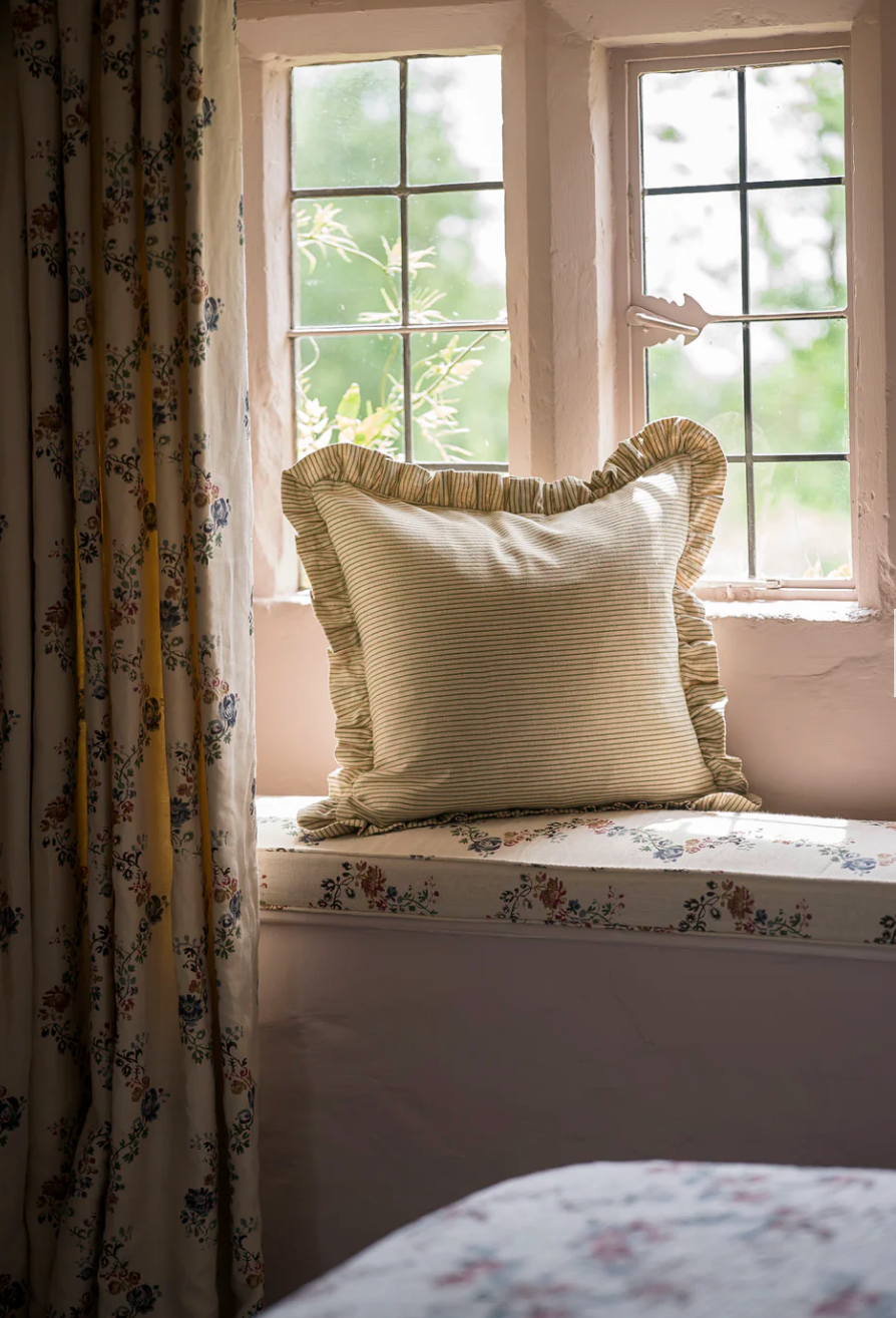 Stripe Frill Cushion - Forest Green