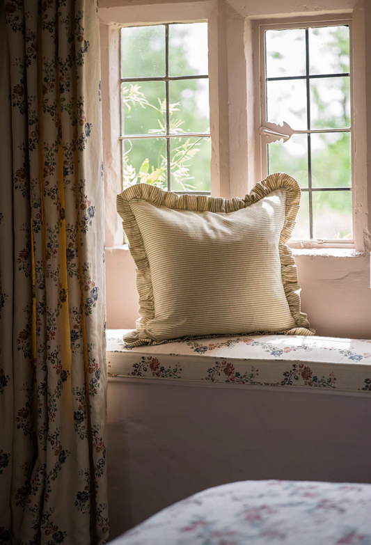 Stripe Frill Cushion - Forest Green