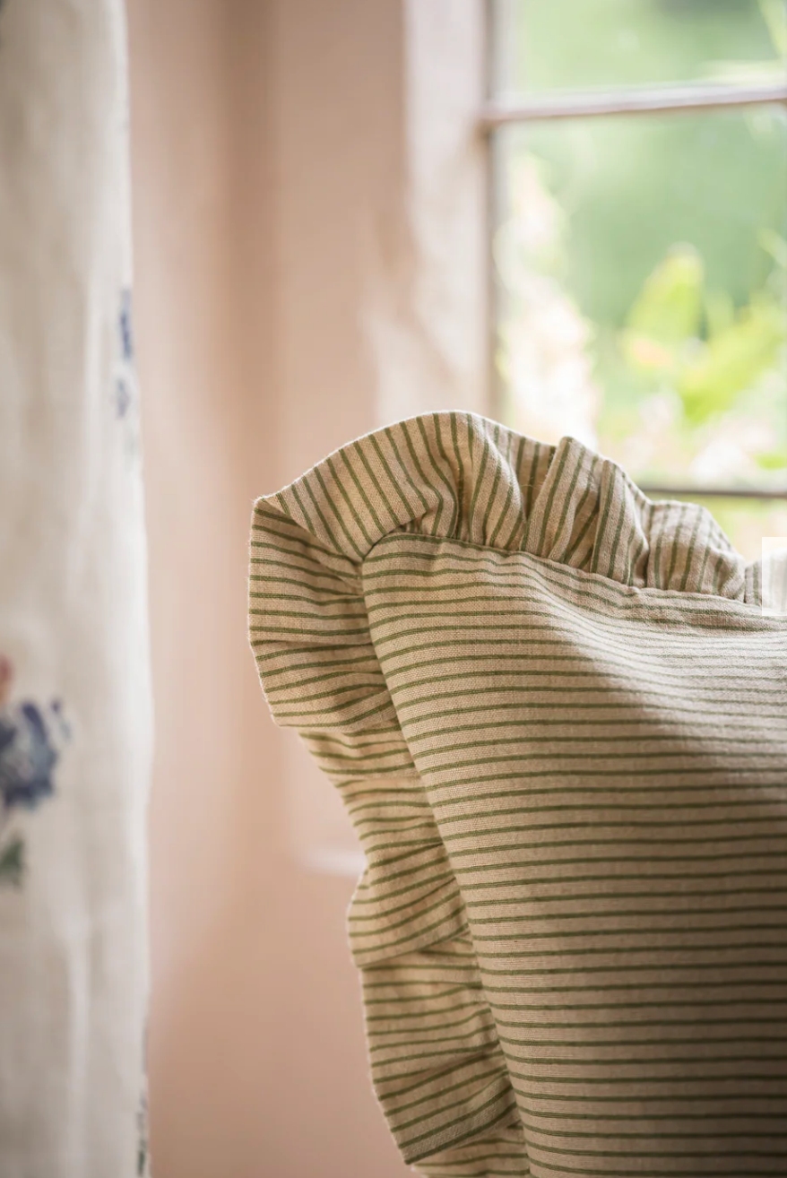 Stripe Frill Cushion - Forest Green
