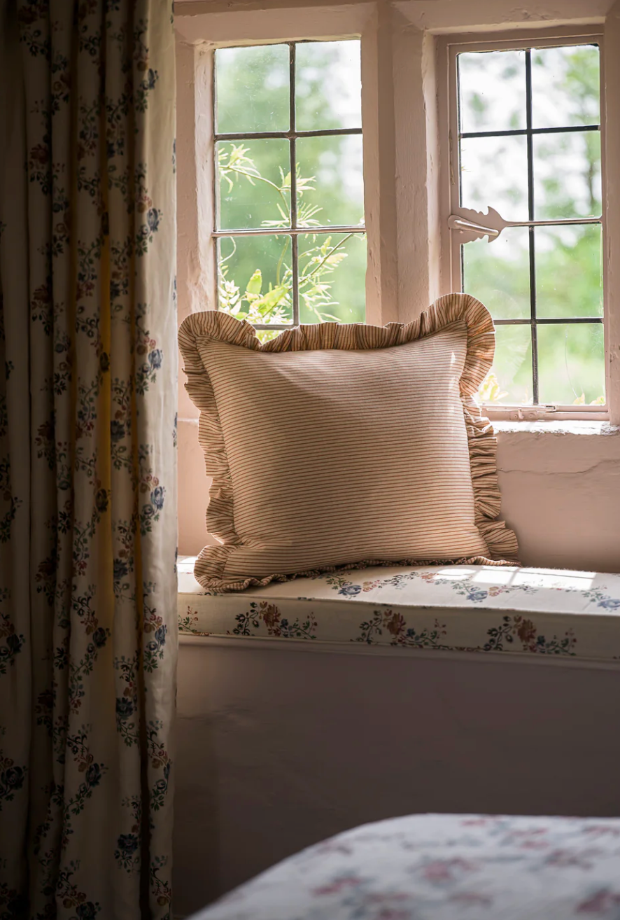 Stripe Frill Cushion - Brick