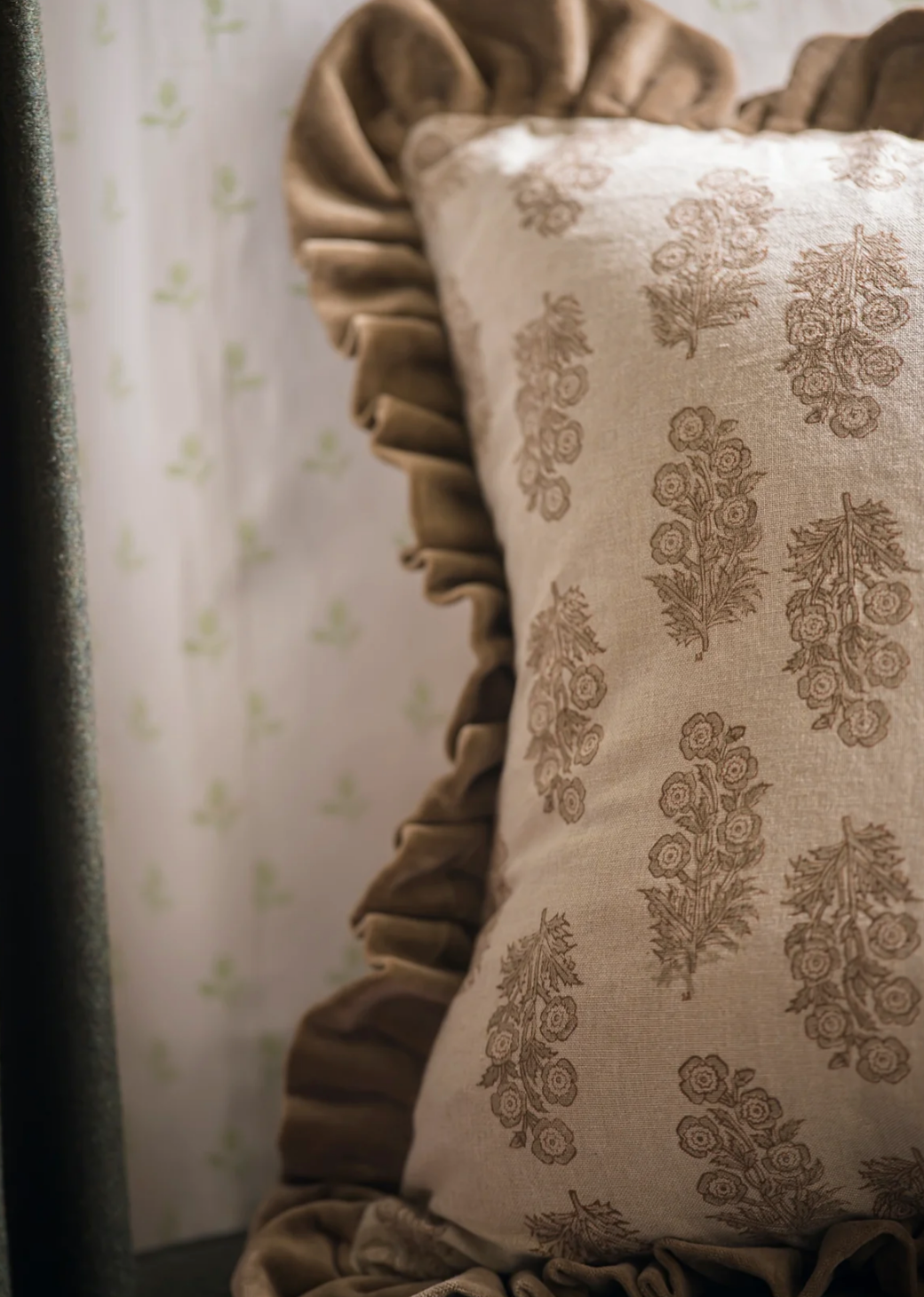 Block Print Flower Cushion - Taupe