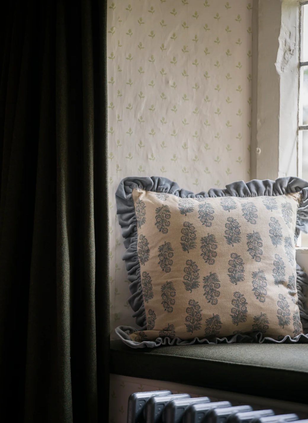 Block Print Flower Cushion - Denim