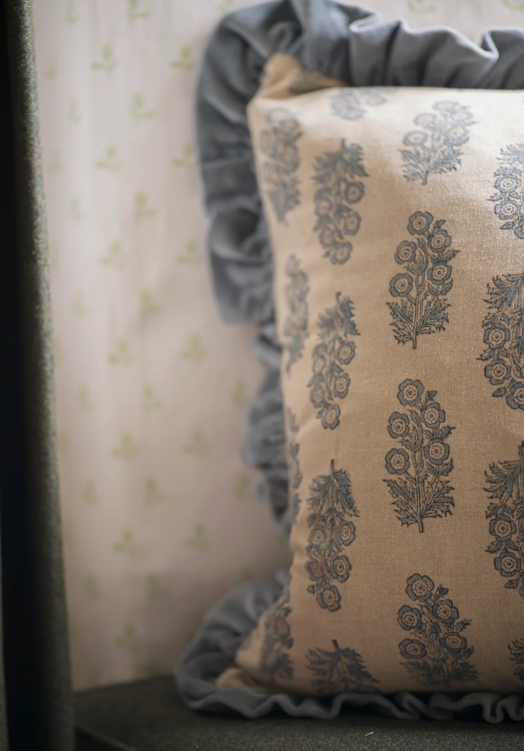 Block Print Flower Cushion - Denim