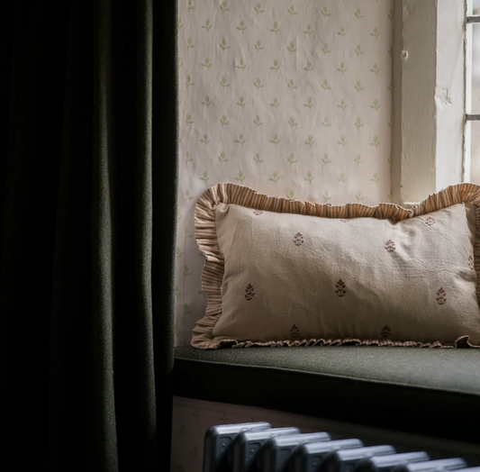 Sprig Block Print Flower Cushion - Brick