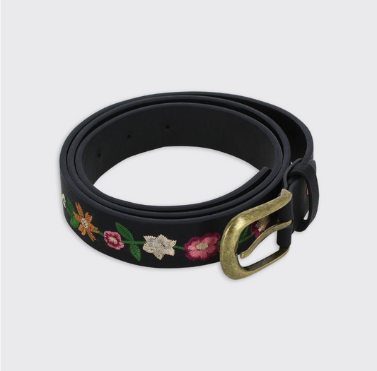 Floral Embroidered Black Belt