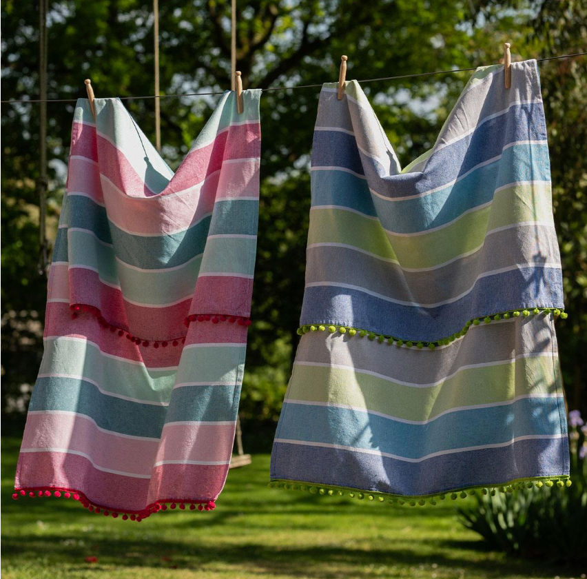 Hammam Towel - Blue/Green Pom Pom