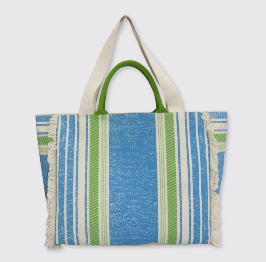 Striped Beach Bag - Green/Blue