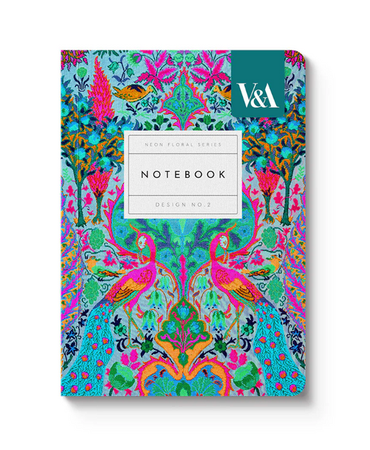 V&A - Neon Floral Peacock Notebook (A6)
