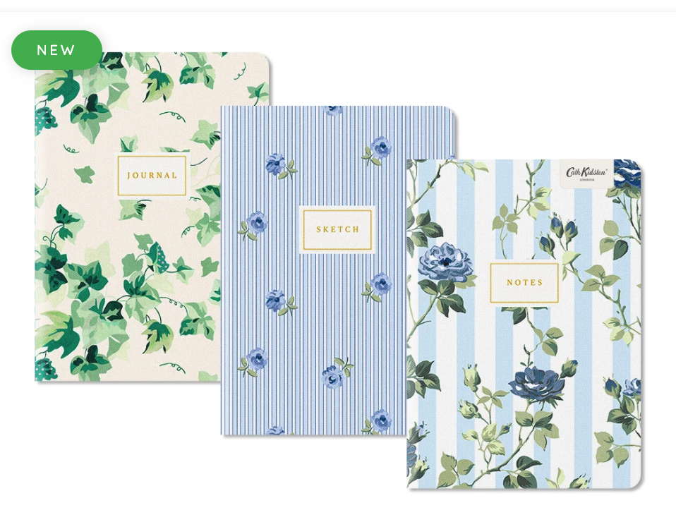 Blue Stripe Floral, 3 Stitched Notebook Set (B6)