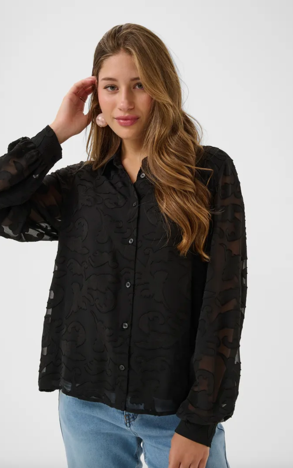 Missandra Black Burn-out Blouse