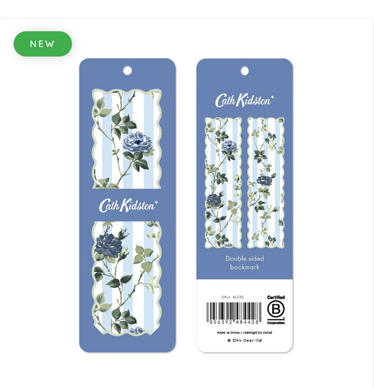 Blue Stripe Floral Bookmark