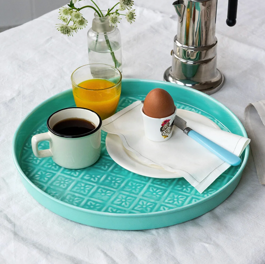 Aqua Round Enamel Tray