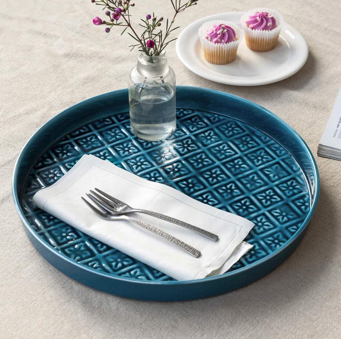 Blue Round Enamel Tray