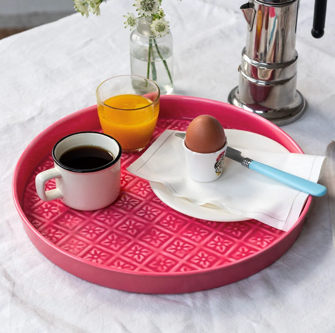 Vibrant Pink Round Enamel Tray