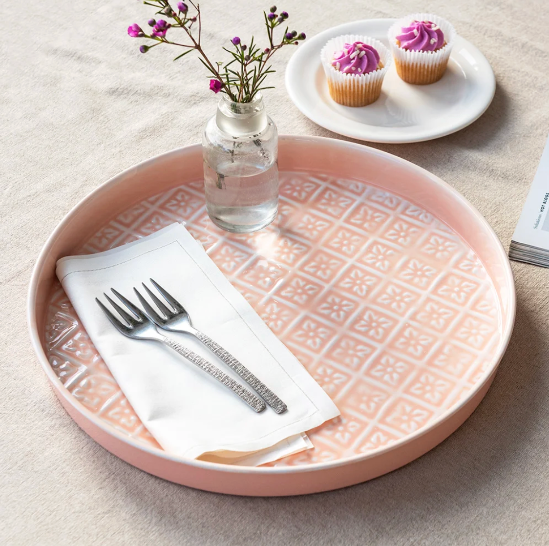 Soft Pink Round Enamel Tray