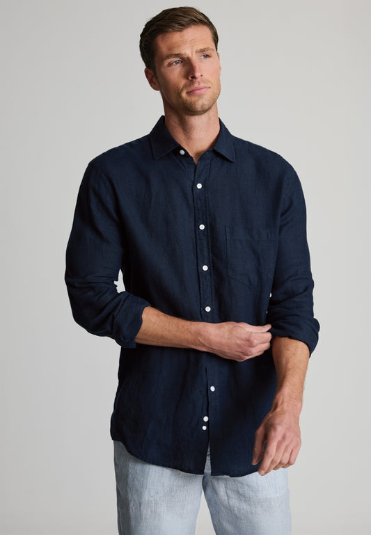Navy Linen Shirt, Regular Fit