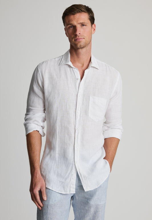 White Linen Shirt, Regular Fit